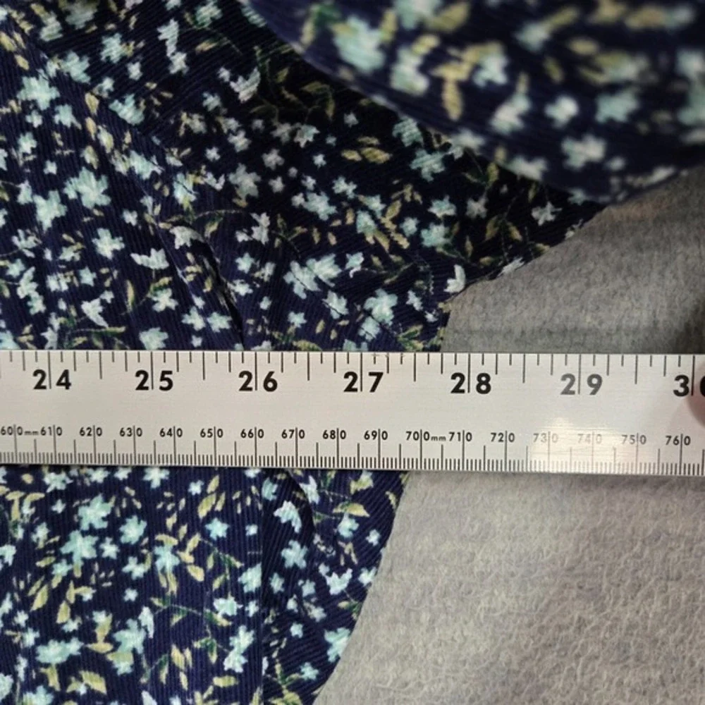 Old Navy Women‎ Top L Blue Ditsy Floral Oversized Corduroy Blouse Puff Sleeve